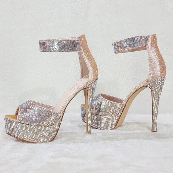 Fab Blush Rose Gold Platform Closed Back Rhinestone High Heel Stiletto Sandals